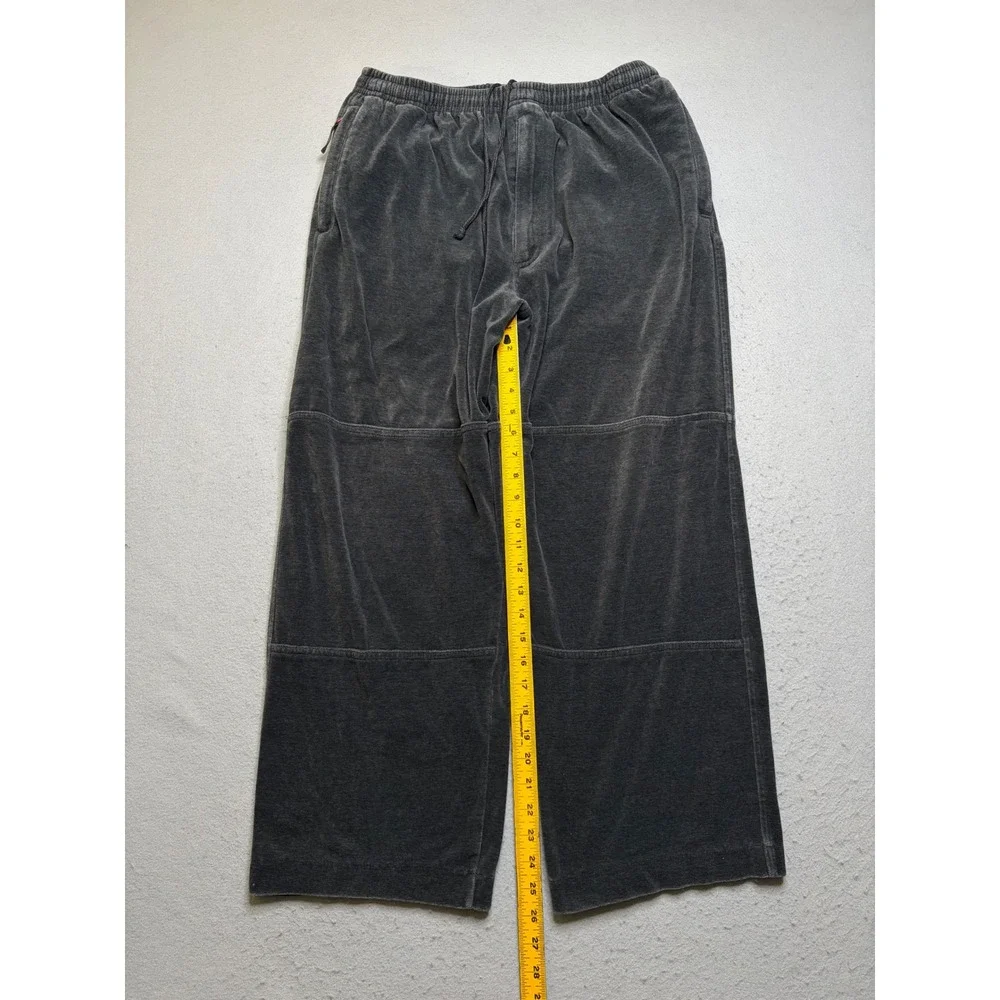 Silver Lake Velour Track Pants Mens L Gray Y2K Wide Leg Baggy Joggers Drawstring